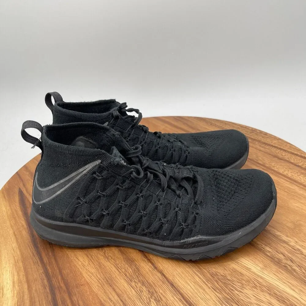 Nike Train Ultrafast Flyknit Shoes Mens Size 8 Triple Black Running Comfort Gym